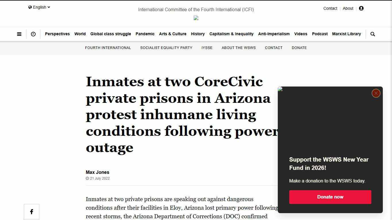 Inmates at two CoreCivic private prisons in Arizona protest inhumane living conditions following power outage - World Socialist Web Site