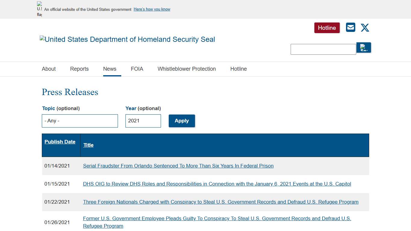 Press Releases Office of Inspector General